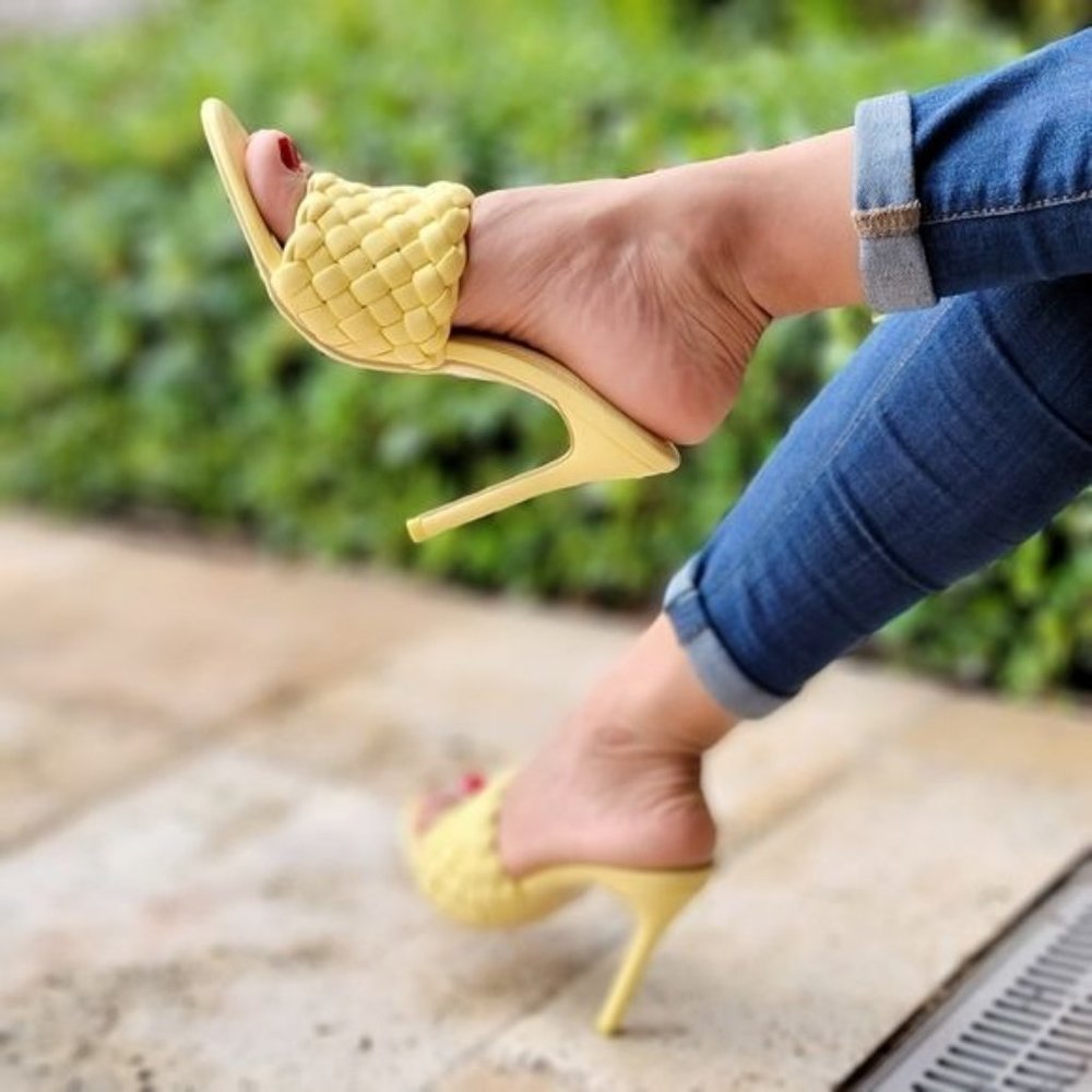 Braided Slide Stiletto Heels in Sunny Yellow